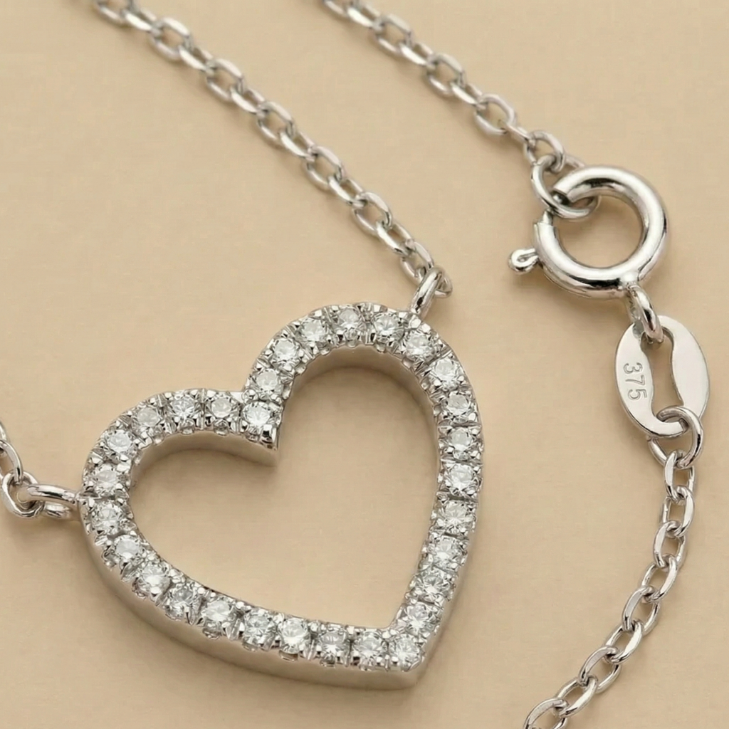 Herz Weißgold Ankerkette 375/- Gold Diamant 0,055ct