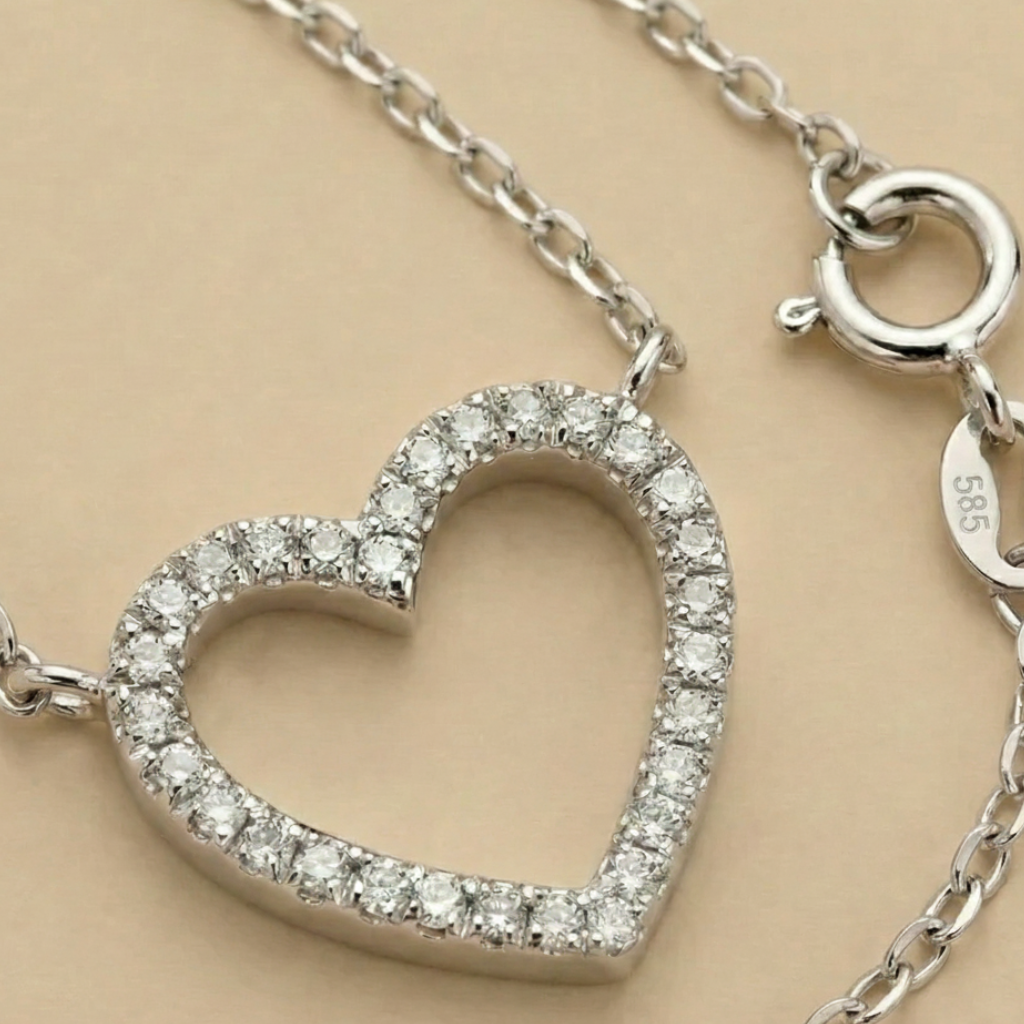 Herz Weißgold Ankerkette 585/- Gold Diamant 0,055ct