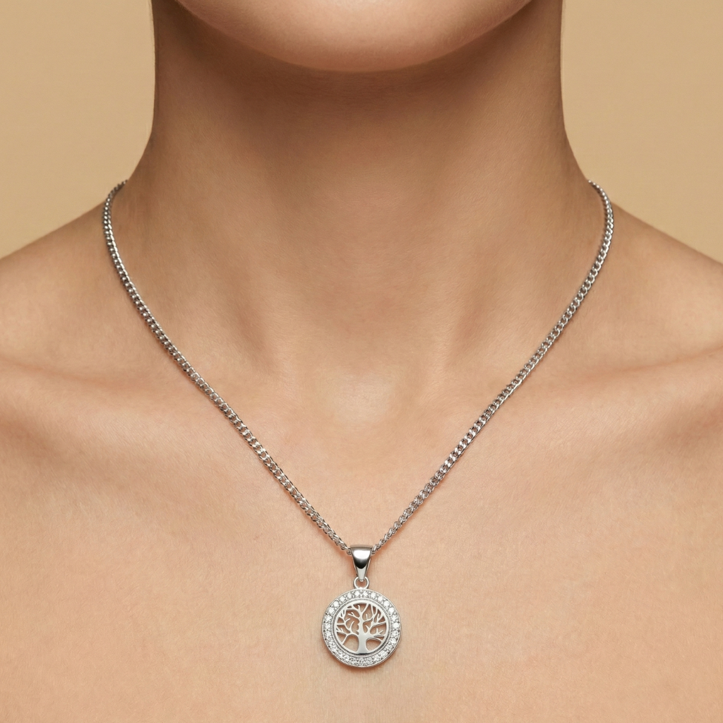 Anhänger mit Kette Panzerkette 925/- Sterling Silber Zirkonia