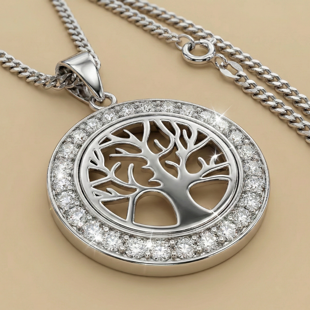 Anhänger mit Kette Panzerkette 925/- Sterling Silber Zirkonia