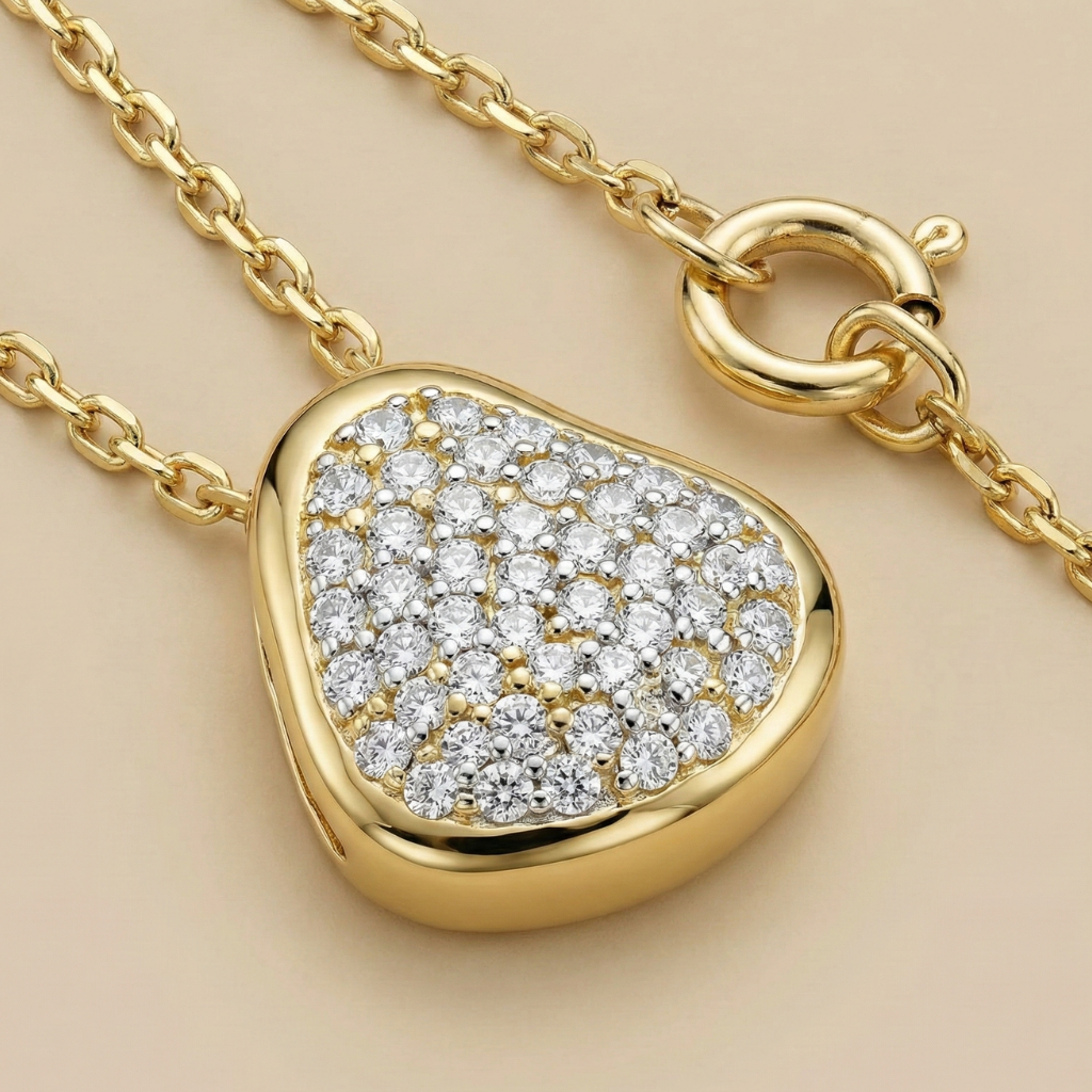 Collier Ankerkette 333/- Gold rhodiniert Zirkonia