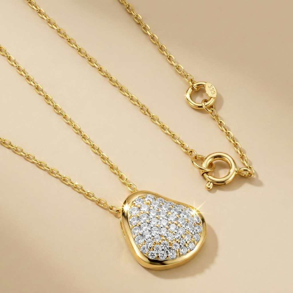 Collier Ankerkette 333/- Gold rhodiniert Zirkonia