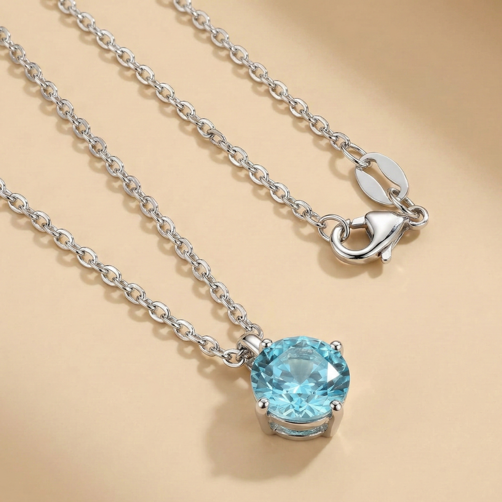 Collier Ankerkette 375/- Weißgold Blautopas