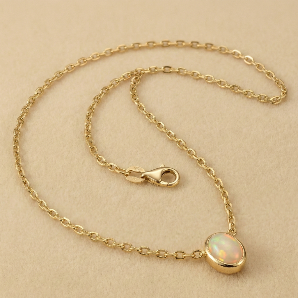 Anhänger mit Kette Ankerkette 585/- Gold Opal