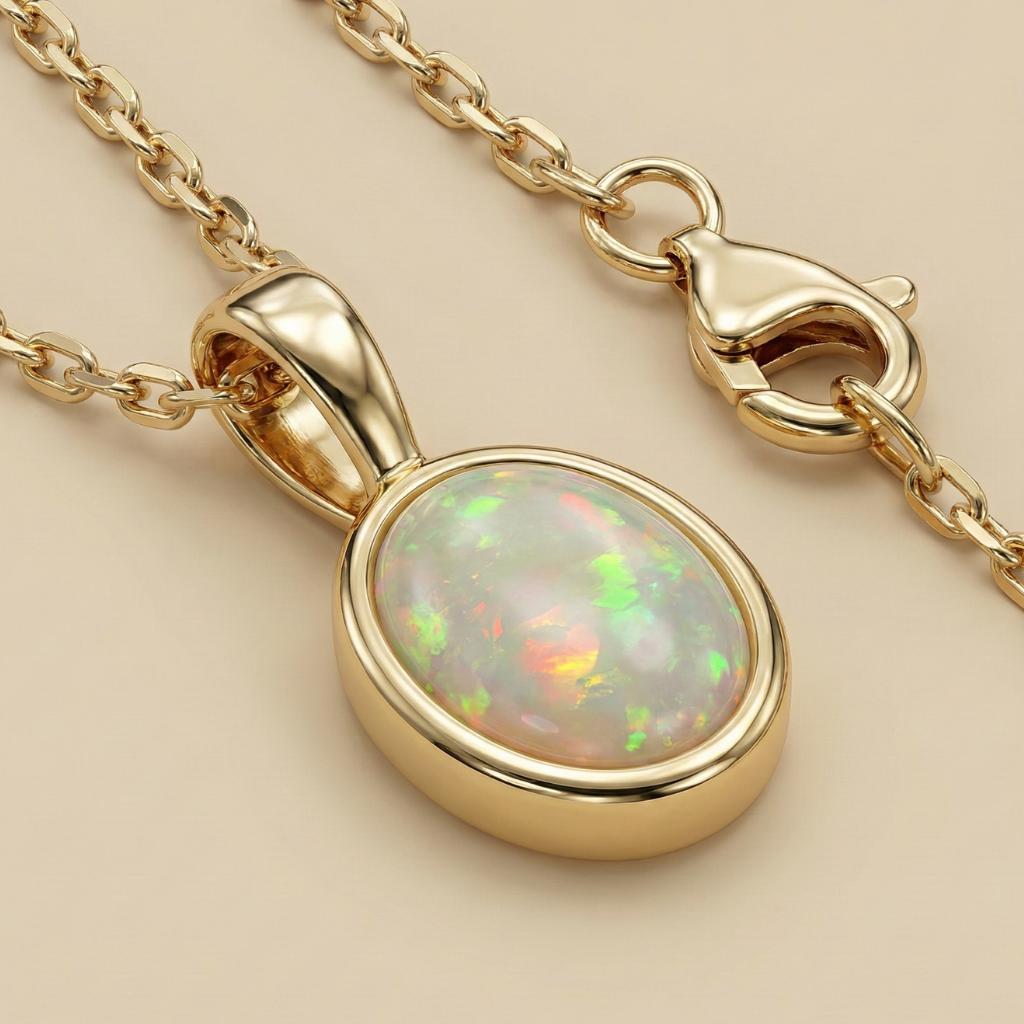 Anhänger mit Kette Ankerkette 585/- Gold Opal