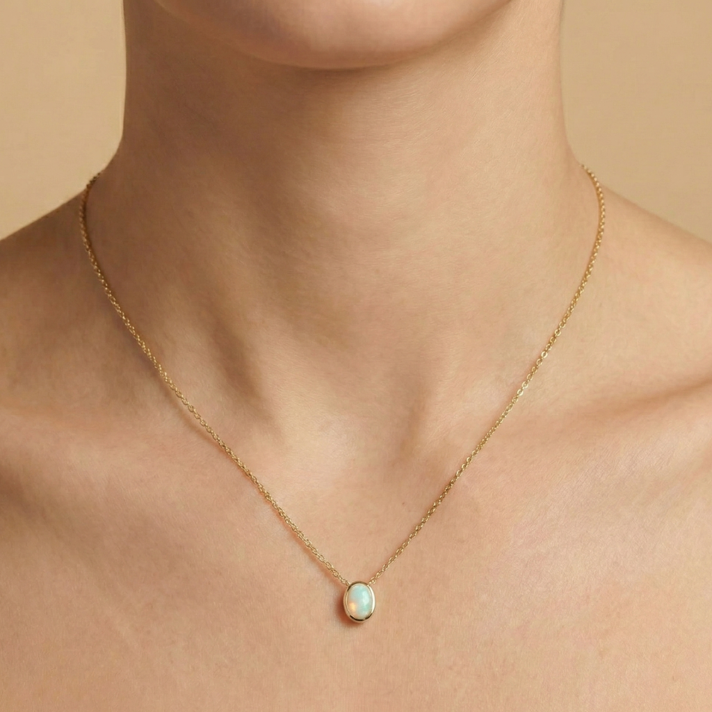 Anhänger mit Kette Ankerkette 585/- Gold Opal