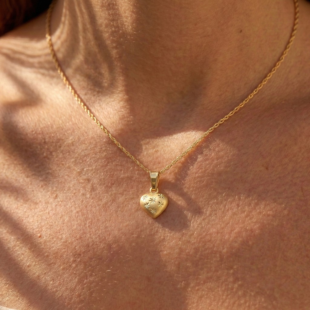 Herz-Anhänger – 333 Gold diamantiert (14 mm)