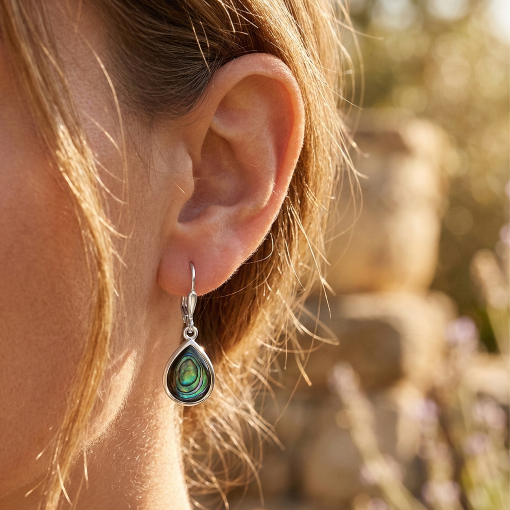 Ohrhänger – 925 Silber rhodiniert · Abalone (27 mm)