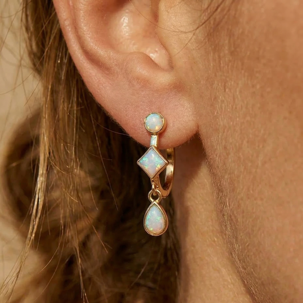 Creolen – 925 Silber vergoldet · Opal (22 mm)