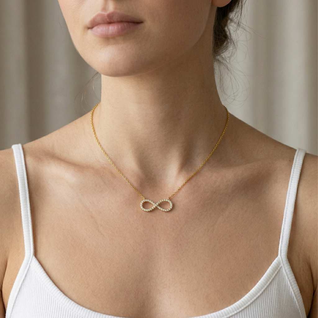 Infinity-Kette – 925 Silber vergoldet · Zirkonia (42+3 cm)