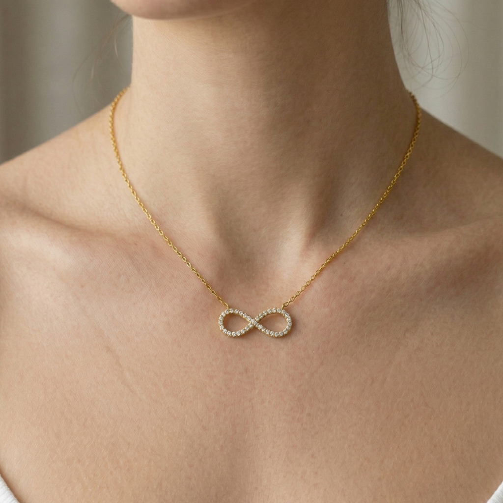 Infinity-Kette – 925 Silber vergoldet · Zirkonia (42+3 cm)