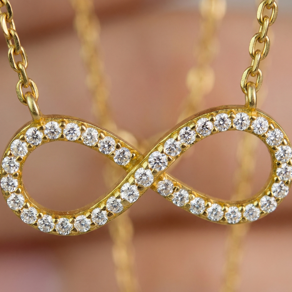 Infinity-Kette – 925 Silber vergoldet · Zirkonia (42+3 cm)