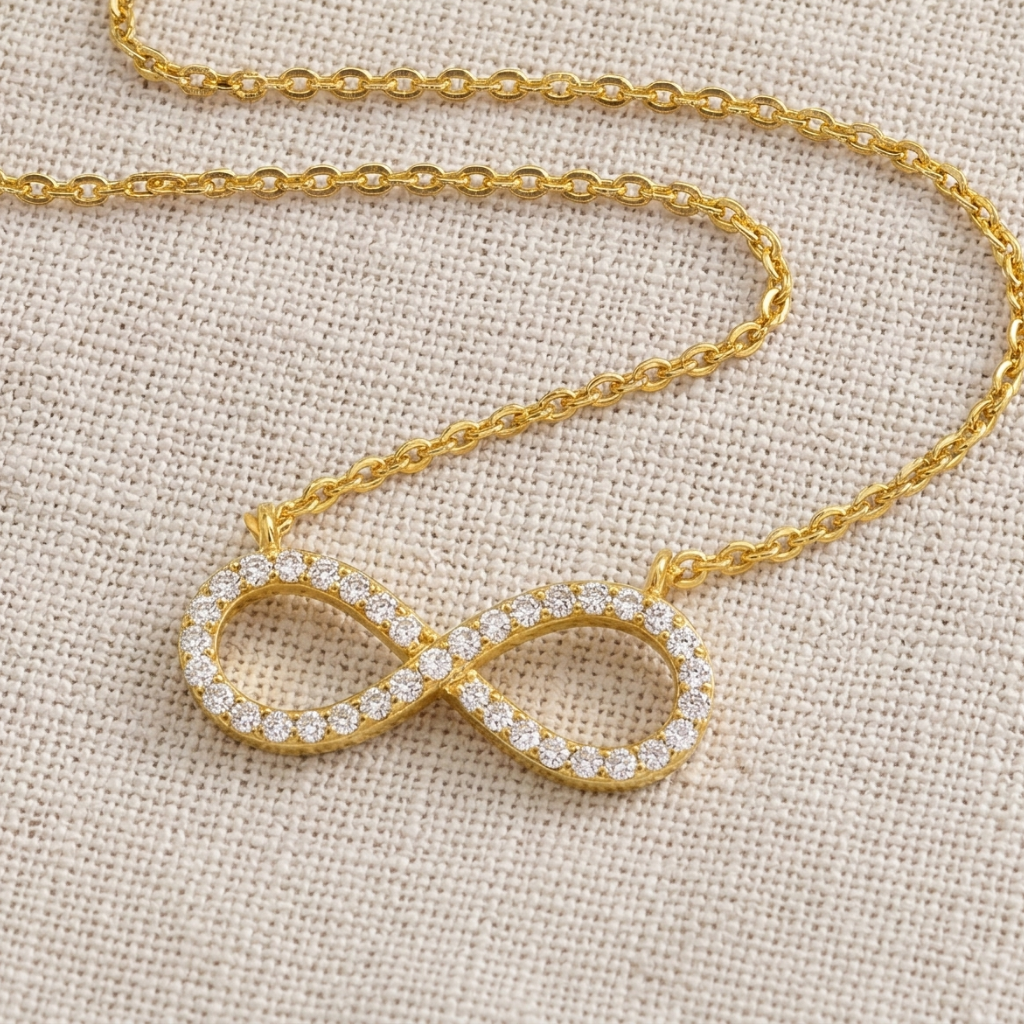 Infinity-Kette – 925 Silber vergoldet · Zirkonia (42+3 cm)