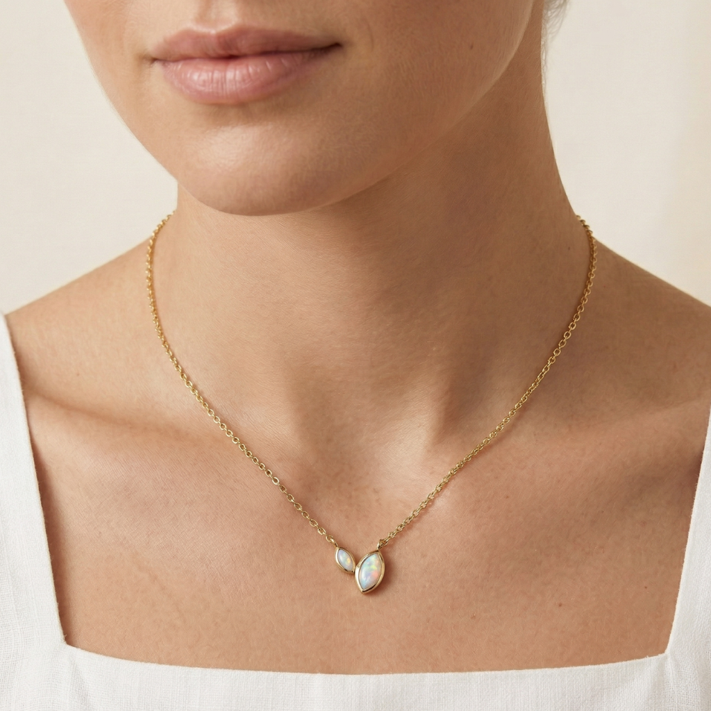Opal-Kette – 925 Silber vergoldet (42+3 cm)