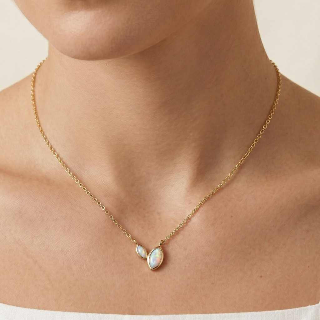 Opal-Kette – 925 Silber vergoldet (42+3 cm)