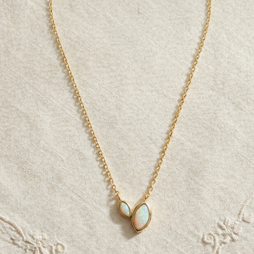 Opal-Kette – 925 Silber vergoldet (42+3 cm)