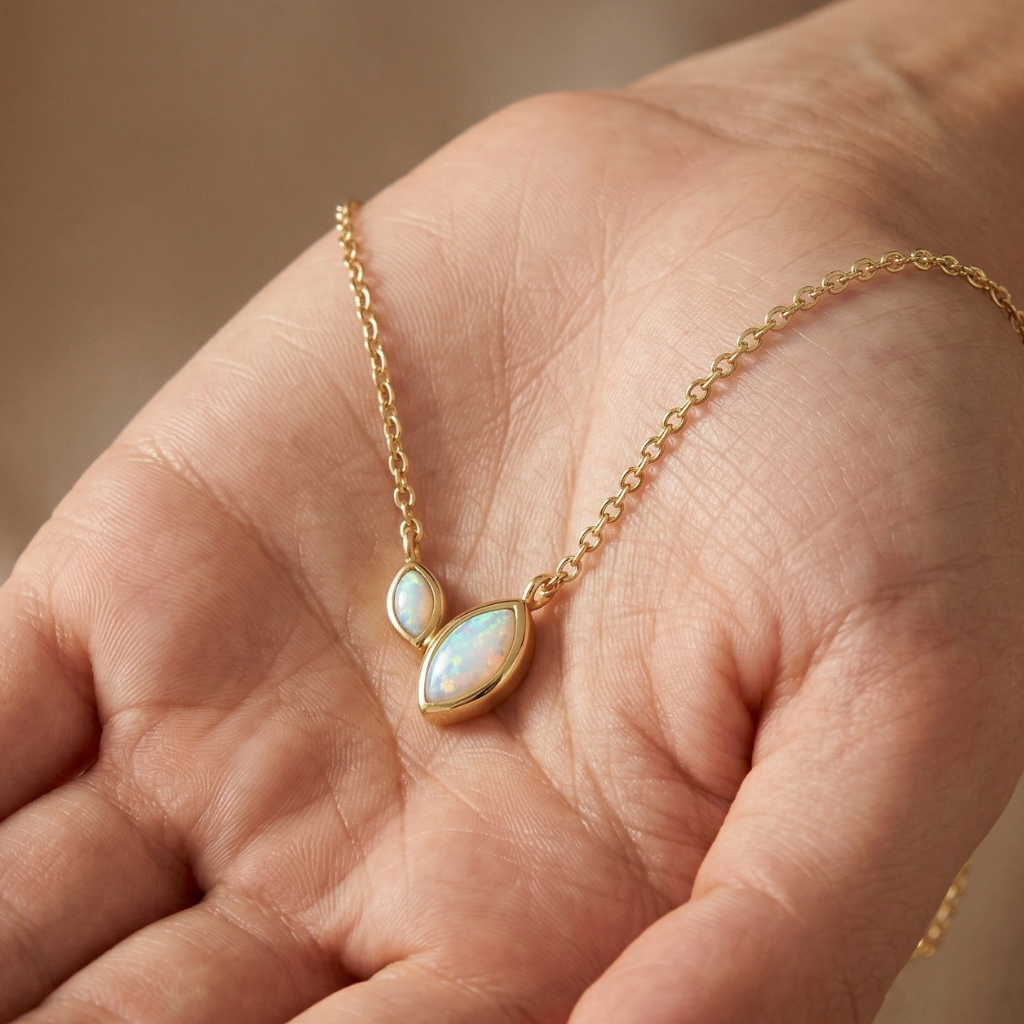 Opal-Kette – 925 Silber vergoldet (42+3 cm)