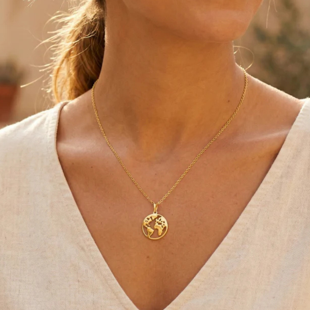 Weltkarten-Kette – 925 Silber vergoldet (42+3 cm)