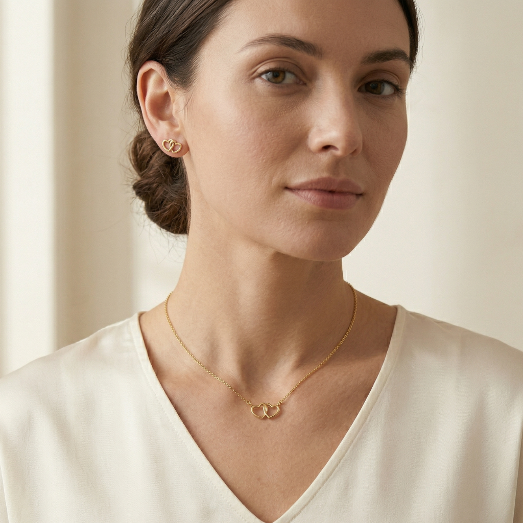 Schmuck-Set – 925 Silber vergoldet · Doppelherz