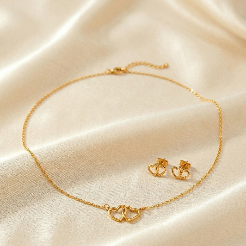 Schmuck-Set – 925 Silber vergoldet · Doppelherz