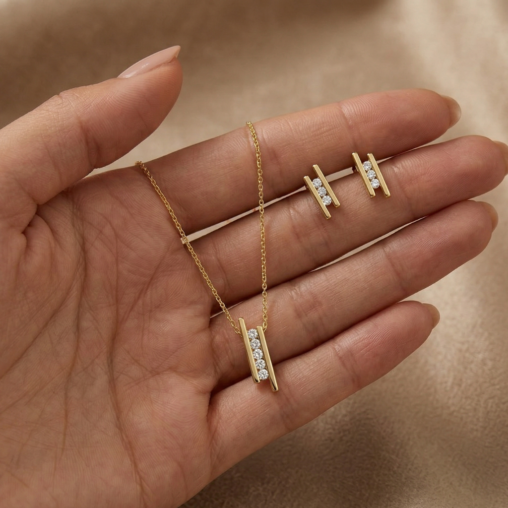 Schmuck-Set – 925 Silber vergoldet · Zirkonia