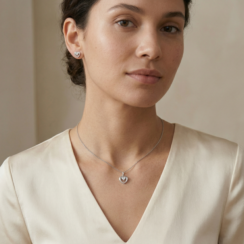 Schmuck-Set – 925 Silber rhodiniert · Herz · Zirkonia