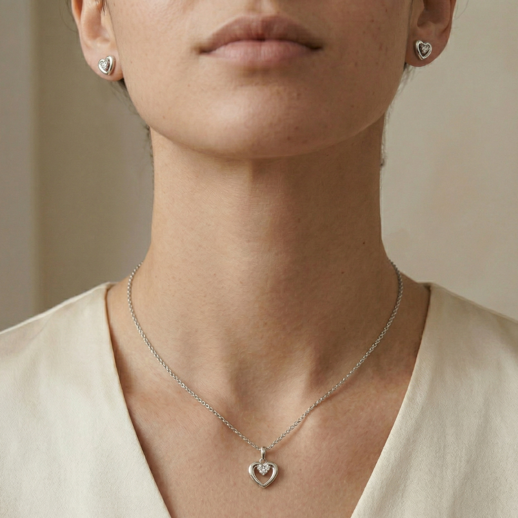 Schmuck-Set – 925 Silber rhodiniert · Herz · Zirkonia