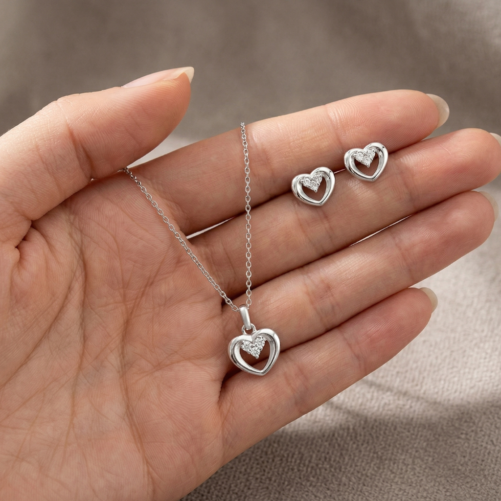 Schmuck-Set – 925 Silber rhodiniert · Herz · Zirkonia