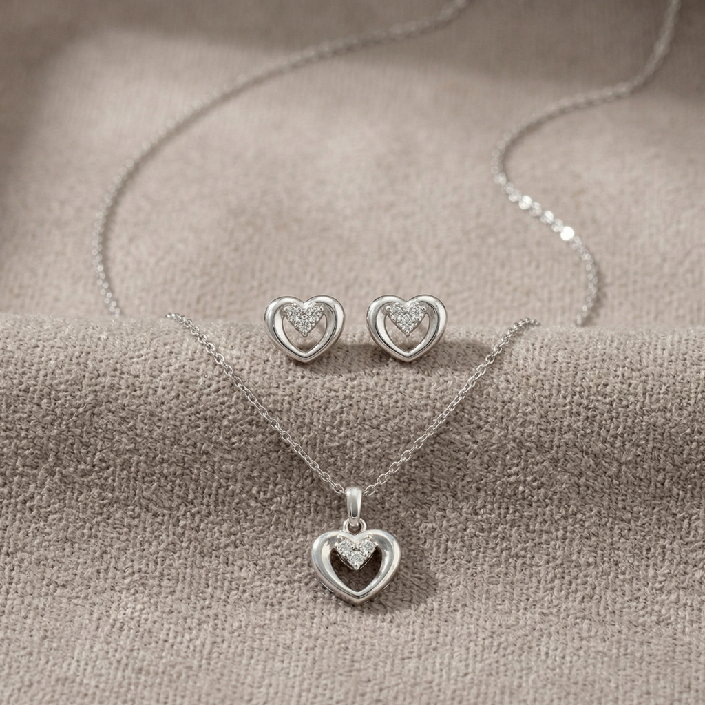 Schmuck-Set – 925 Silber rhodiniert · Herz · Zirkonia